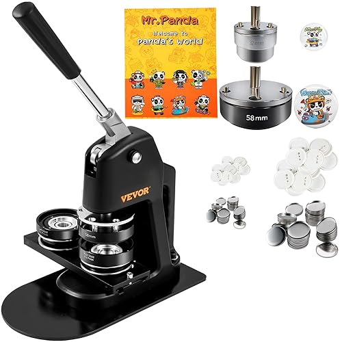 VEVOR Knopfmacher-Maschine, mehrere Größen 58 + 32 mm Abzeichen-Stanzer-Set, Kinder DIY Geschenke Pin Maker, Knopfherstellung Zubehör mit 500 Stück Knopfteilen & Kreisschneider & Zauberbuch - Einheitsgröße