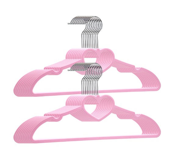 ZRKFSR Plastic Hangers 20 Pack, Pink Hangers Ultra Thin Space Saving - Heart-Shaped Hangers Clothes Hanger with 360 Degree Swivel Hook - Strong and Durable Adult Coat Hangers for Dress, Shirts, Coats - Pink 20
