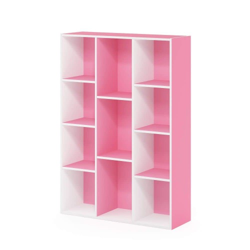 Furinno Luder Bookcase / Book / Storage , 11-Cube, White/Pink - White/Pink 11-Cube
