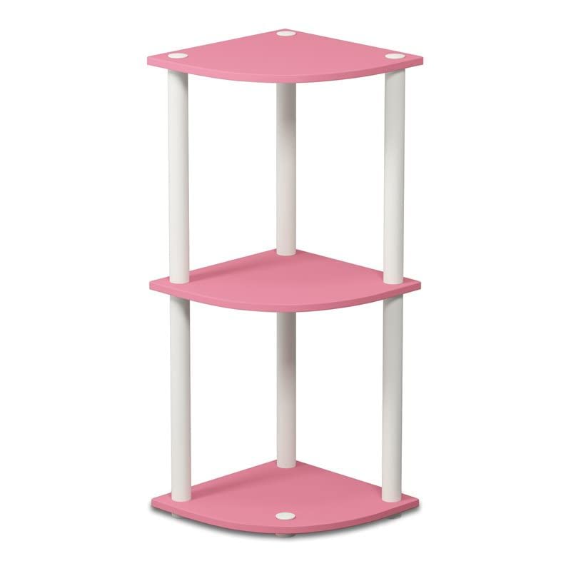 Furinno Turn-N-Tube 3-Tier Reversible Corner Display Rack Multipurpose Shelving Unit, Pink/White