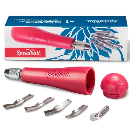 Speedball Linoleum Cutter Kit Assortment #1 - Linocut Carving Tools for Block Printing, Includes 5 Blades - Red