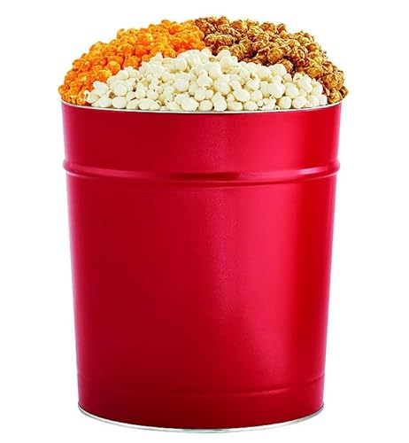 The Popcorn Factory Popcorn Gift Tin, Simply Red, 3.5 Gallons (Robust Cheddar, Butter, Caramel), Popcorn Lovers, Snack Gifts, Movie Night Snacks - Red