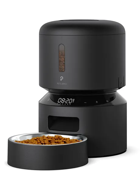 PETLIBRO Automatic Cat Feeder, Pet Dry Food Dispenser Triple Preservation with Stainless Steel Bowl & Twist Lock Lid, Up to 50 Portions 6 Meals Per Day, Granary for Small/Medium Pets - 3L Black