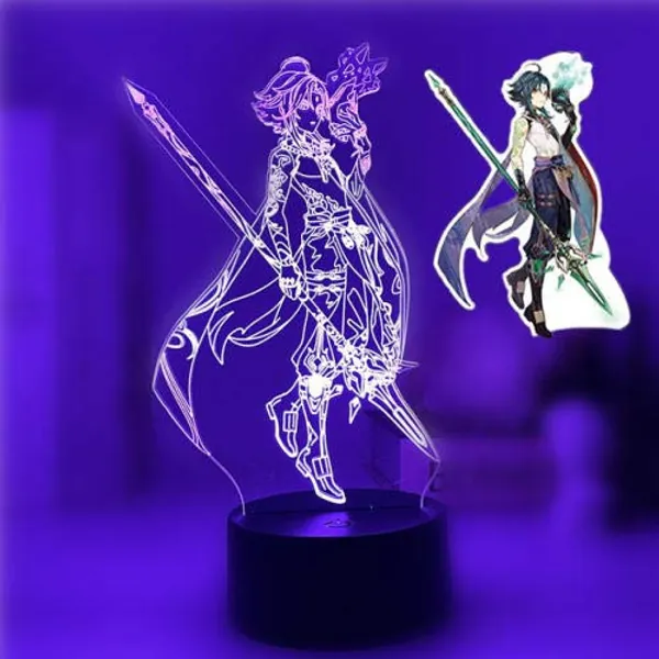 3D Anime Illusion Night Light Genshin Impact Xiao Table Lamps Anime Game Character Kids Gift Home Room Decor RGB Flash Colors Creative