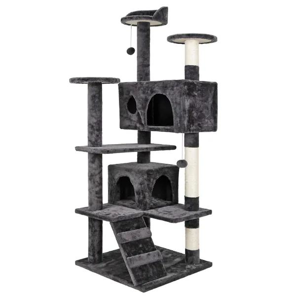 Nova Microdermabrasion 53 Inches Multi-Level Cat Tree Stand House Furniture Kittens Activity Tower with Scratching Posts Kitty Pet Play House - Grey