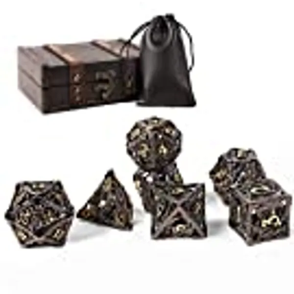 AncientDeer DND Dice Set 7 Pieces D&D Pure Copper Hollow Polyhedral DND Dice W/ Gift Box & Dice Bag for DND Game RPG Explorers Savage World and Table Games DND Dungeons and Dragons Role Playing Games