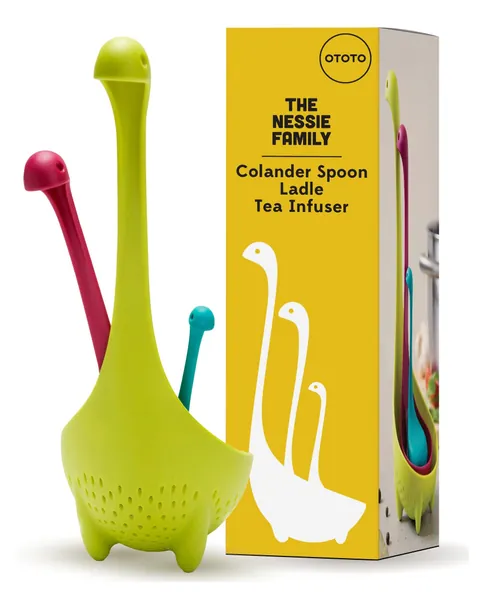OTOTO The Nessie Family Suppenschöpfer und Teesieb Set - Langlebige Silikon Suppenschöpfer, Sieb zum Kochen & Teesieb - 100% lebensmittelecht, BPA frei Schöpflöffel - Hitzebeständig Fun Kitchen