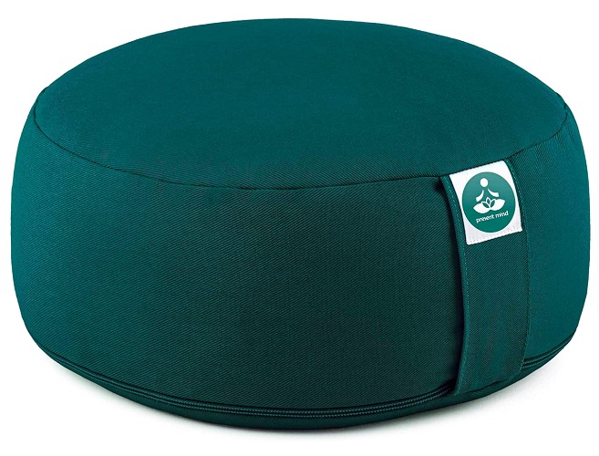 Present Mind (sitthöjd 16 cm flerfärgad rund Zafu yogakudde för Yin Yoga tillverkad av bomullsfyllning – 100% naturligt yogablock tillverkad i EU med överdrag tvättbar - Smaragdgrön