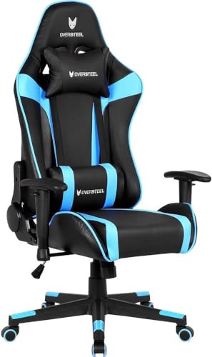 Oversteel - ULTIMET Chaise de gaming professionnel en simili cuir, accoudoirs 2D, réglable en hauteur, dossier inclinable à 180°, piston à gaz classe 3, jusqu'à 120Kg, couleur bleu - Bleu