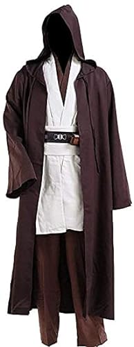 Mens Jedi Costume Medieval Tunic Hooded Cape Cloak Robe Halloween Cosplay Outfit for Adults - M