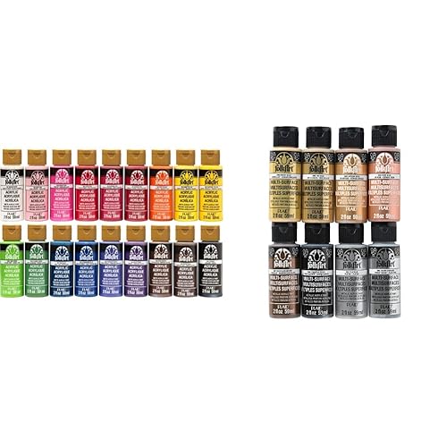 FolkArt Acrylic Paint Set (2-Ounce), PROMOFAI Colors I (18 Colors) & Metallic Acrylic Craft Paint Set Formulated to be Non-Toxic that is Perfect for Beginners and Artists, 8 Count, 2 oz, 16 Fl Oz - #1 Best Selling Colors - Paints + Paint Set PROMOFAMET