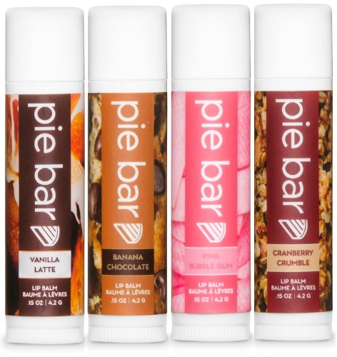 Lip Balm Variety Pack - Made in Canada - Dessert Scents Banana Chocolate, Cranberry Crumble, Pink Bubblegum, Vanilla Latte with Shea Butter and Beeswax by Pie Bar