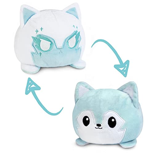 TeeTurtle | The Original Reversible Wolf Plushie | Patented Design | Light Blue + White | Happy + Celestial | Show Your Mood Without Saying a Word! - Celestial Wolf