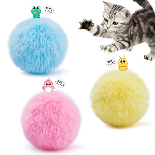 Potaroma Chirping Cat Toys Balls with SilverVine Catnip, Upgraded, 3 Pack Fluffy Interactive Cat Kicker, 3 Lifelike Animal Sounds, Kitty Kitten Catnip Exercise Toys - Classic