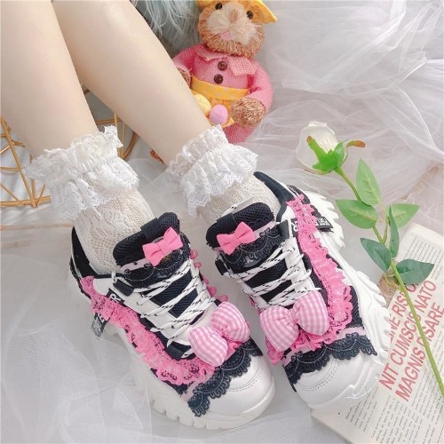 Black & Pink Lolita Sneakers - 7