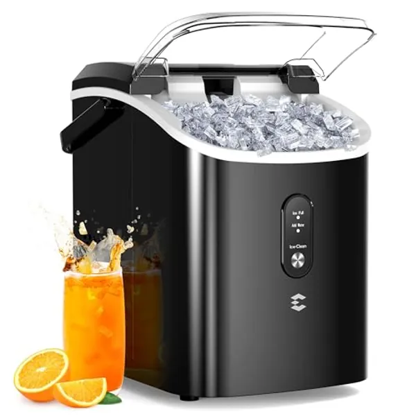 EASYERA Nugget Ice Maker Countertop,Chewable Pellet Ice, 33LBS/24H,Compact Self-Cleaning Ice Machine with Ice Bags，Pebble Ice Maker for Home, Kitchen, RV, Camping