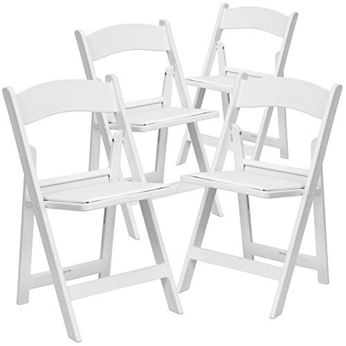 Flash Furniture Hercules Series Folding Chair - White Resin - 4 Pack 800LB Weight Capacity Comfortable Event Chair - Light Weight Folding Chair - White - Set of 4 - Chair
