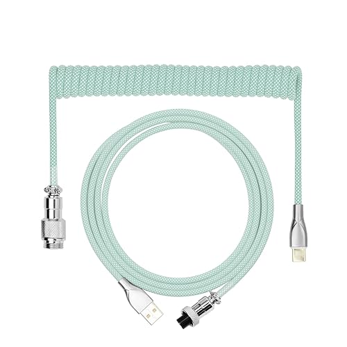 EPOMAKER Macaron 1.8m Coiled Type-C to USB A TPU Mechanical Keyboard Cable with Detachable Aviator Connector for Gaming Keyboard/Tablet/Smart Phone (Mint Green) - Mint Green