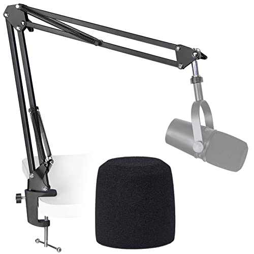 SUNMON Shure MV7 Boom Arm Mic Stand with Pop Filter, Adjustable Suspension Boom Scissor Arm Stand with Pop Filter Compatible with Shure MV7, Shure MV7X adn SM7B Microphone by SUNMON