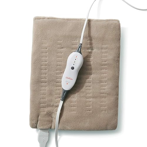 Sunbeam Premium Standard Size Heating Pad with Compact Storage - Moist Electric Heating Pad for Targeted Pain Relief of Back, Neck and Shoulders, 4 Heat Settings, 2 Hour Auto-Off, 12 x 15 inch, Beige - Beige - Standard - Heating Pad