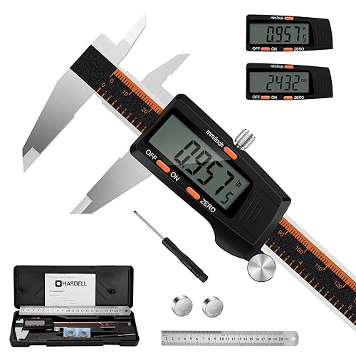 Digital Caliper, HARDELL 6 Inch Stainless Steel Calipers Measuring Tool with Large LCD Screen, Electronic Vernier Caliper Micrometer with Ruler, Auto-Off Feature, Inch/Millimeter Conversion, Orange - LF04
