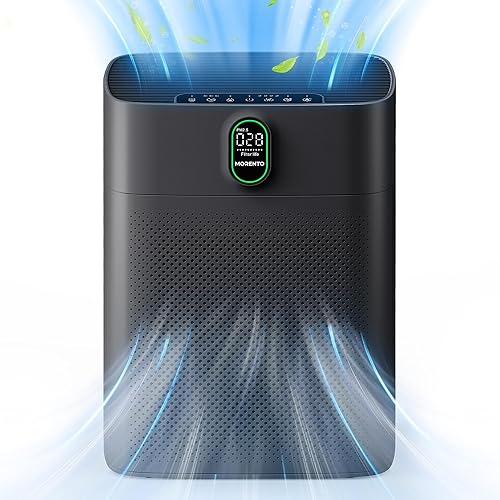 MORENTO Air Purifiers for Bedroom Home Large Room up to 1076 Sq Ft PM 2.5 Display Air Quality Sensor True HEPA Air Filter Remove the Pet Hair with Double-sided Air Inlet, 24db, Black, 1 Pack - Black