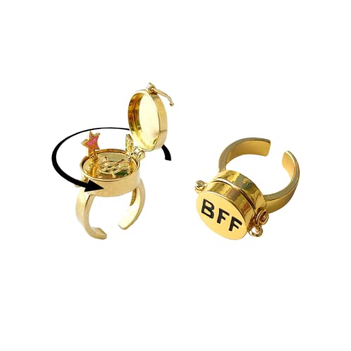 1 Pair Spongebob Bff Ring, Opening Adjustable Best Friends Forever Spongebob Ring, Stainless Steel 14k Gold Bff Rings for Teen Girls/Boys, Best Jewelry Gifts to Our Best Friendship - Rotatable