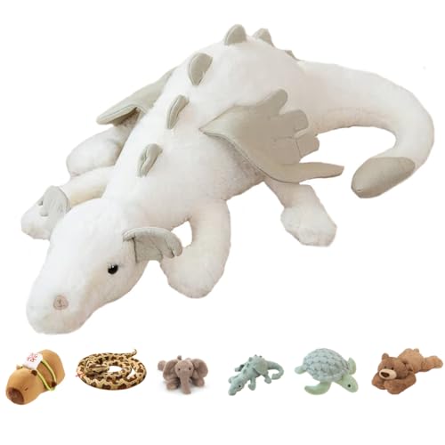 LKMYHY Weighted Dragon Stuffed Animals for Adults, White 3lbs Weighted Dragon Plush Pillow Toy for Kid Toddler Teens, 12” Dragon Anxiety Weighted Stuffed Animal for Gift Valentine Birthday - White Dragon