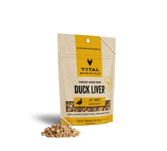 Vital Essentials Freeze Dried Raw Single Ingredient Cat Treats, Duck Liver, 0.9 oz - New Packaging - Duck Liver
