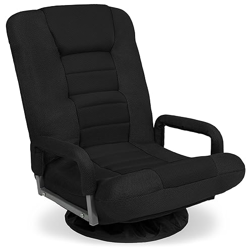 Best Choice Products Swivel Gaming Chair 360 Degree Multipurpose Floor Chair Rocker for TV, Reading, Playing Video Games w/Lumbar Support, Armrest Handles, Adjustable Backrest - Black/Black - Black/Black - 22.5"D x 22"W x 30"H