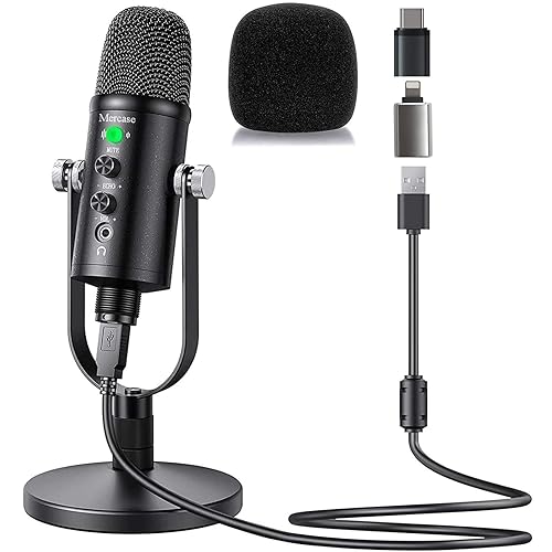 Mercase USB Microphone, Condenser Microphone for Phone, Mac,Computer,PS4 and PS5, with Quick Mute,Plug & Play,Cardioid Pickup,Volume Control for Podcast, Recording, Sing, ASMR - Standard