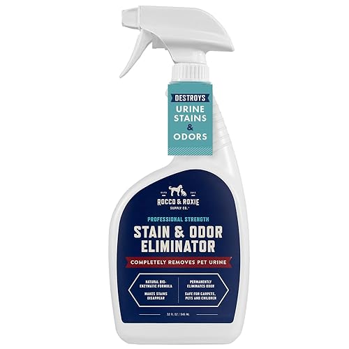 Rocco & Roxie Supply Co. Stain & Odor Eliminator for Strong Odor, 32oz Enzyme Pet Odor Eliminator for Home, Carpet Stain Remover for Cats & Dog Pee, Enzymatic Cat Urine Destroyer, Carpet Cleaner Spray - Original - 32 Fl Oz (Pack of 1)
