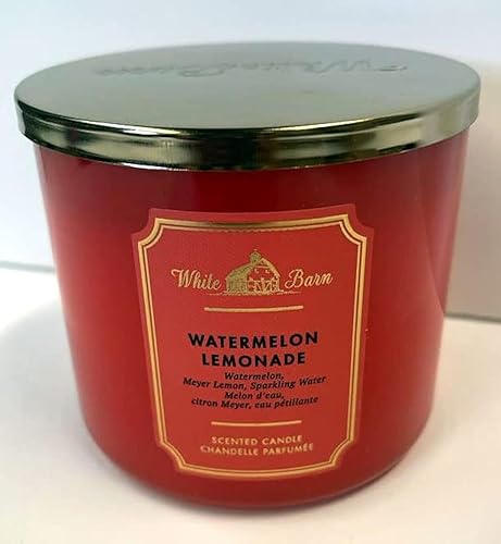 Bath and Body Works, White Barn 3-Wick Candle w/Essential Oils - 14.5 oz - 2021 Core Scents! (Watermelon Lemonade) Label Artwork Varies