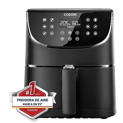 COSORI Freidora de Aire 5,5 L, Air Fryer con 100 Recetas en Español, Freidora sin Aceite con 13 Funciones, Pantalla Táctil LED, Cocción Rápida y Saludable, Cesta Antiadherente, Temporizador, Negra - Negra-5,5l - 5,5L