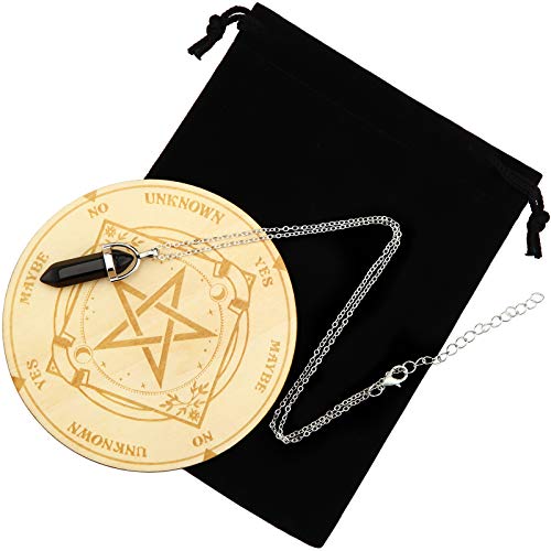 Jetec Tablero de Astrología de Péndulo, de Mensajes Metafísicos Adivinación Radiestesia, Madera Tallada con un Collar Cristal de Péndulo de Radiestesia Kit Suministros Altar Brujería Wicca