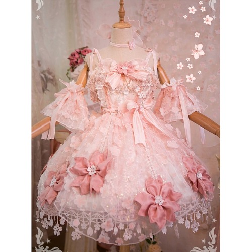 Pink Sakura Pattern Hime Dress Jumper Skirt Full Set