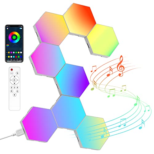 Hexagonal LED Pared Luces 8pcs RGB Gaming Panel — Sincronización de Música Hexagonales Gamer Habitacion Pared Decoracion Lampara Smart App… - Lechoso