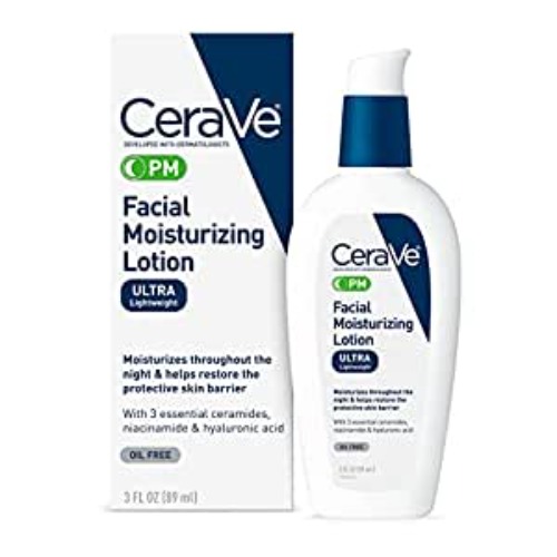 CeraVe PM Facial Moisturizing Lotion | Night Cream with Hyaluronic Acid and Niacinamide | Ultra-Lightweight, Oil-Free Moisturizer for Face | 3 Ounce