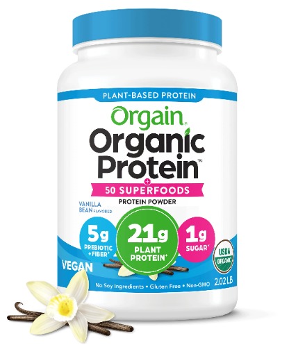 Orgain Organic Protein + Superfoods Powder, Vanilla Bean - 21g of Protein, Vegan, Plant Based, 5g of Fiber, No Dairy, Gluten, Soy or Added Sugar, Non-GMO, 2.02lb - Vanilla 2.02 Pound (Pack of 1)