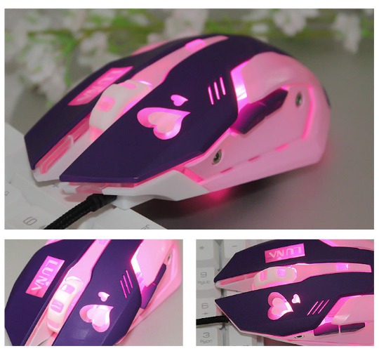 USB Wired Gaming Mouse Pink Computer Professional Esports Mouse 2400 DPI Colorful Backlit Silent Mouse | Purple