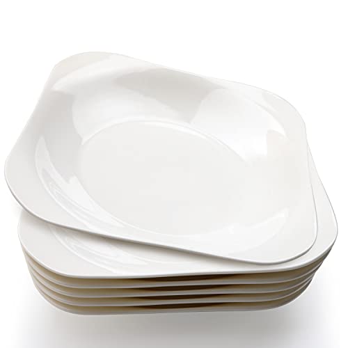 Dinner Plates,Porcelain Pasta Plates for Kitchen,White Minimalist Style,Serving Plates for Rice /Noodle/Fruit /Pasta /Salad ,Dishwasher & Microwave Safe(Set of 6)