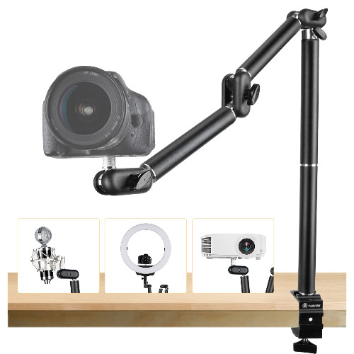 TARION Overhead Tripod Camera Desk Mount 360° Flexible Articulating Arm with 3/8'' Screw and 3/8'' to 1/4'' Screw for DSLR Cameras Projector Ring Light (L)