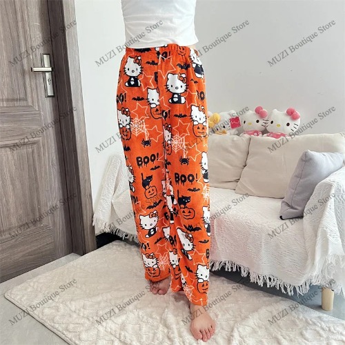 Cozy Holiday Kawaii Kitty Pajama Pants - Spooky Halloween Kitty / L