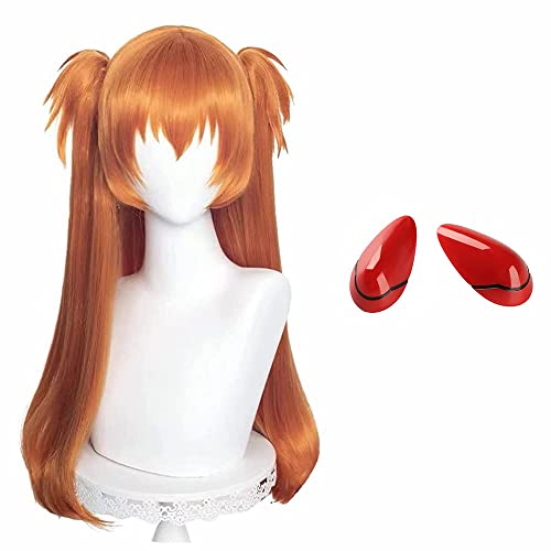Ginger Orange Wig with Pigtails Cosplay Wig + Hairpin Anime Pigtails Womens Long Straight 2 Ponytails Halloween Hair Wig + Cap - Orange