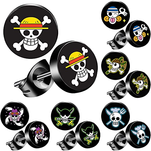 One Piece Anime Earrings for Women Men Stud Earring 6 Pairs (set 1)