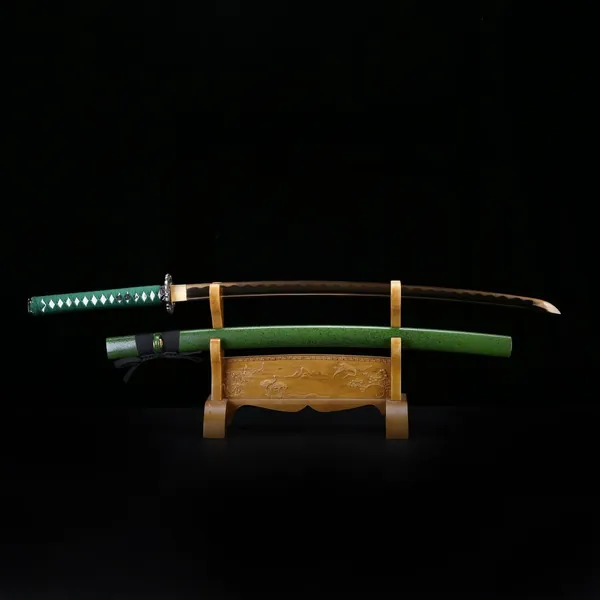 Green Katana, Handmade Rose Gold Printed Blade Real Japanese Samurai Swords