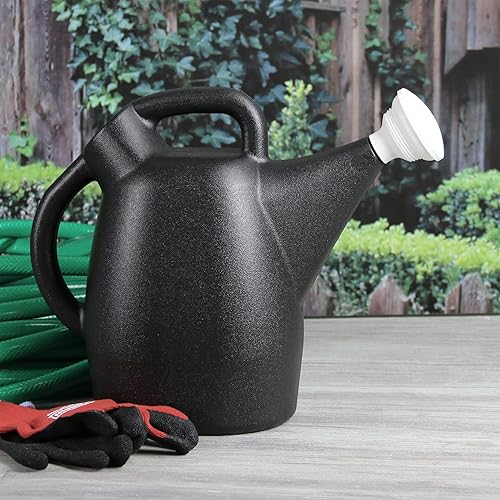 Chapin 47998 Made in USA 2-Gallon Tru-Stream Outdoor and Indoor 100% Recycled Plastic Watering Can, Removable Nozzle, Leak Free, Drip Free, Black with White Nozzle - watering can