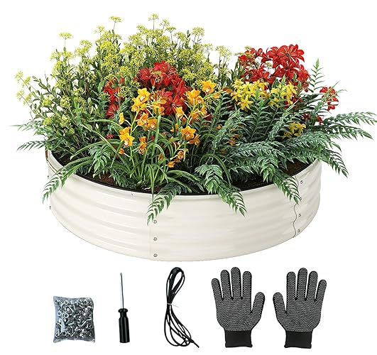 Galvanized Metal Planter Round Raised Garden Bed Kit for Gardening Outdoor，2x2x1ft Planter Grow Garden Box Raised Flower Bed，Round Galvanized Planter Outdoor Metal Fire Pit Ring White - White - 2x2x1FT（1pcs）