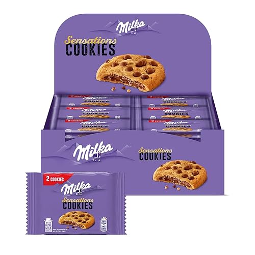 MILKA - Cookies Sensations - Cookies aux Pépites de Chocolat au Lait et Cœur Chocolaté - Lot de Biscuits Individuels - Format Familial Pratique pour le Goûter - Présentoir de 24 Paquets de 2 Cookies - 52 g (Lot de 24)