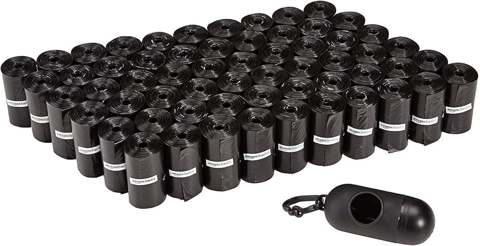 Amazon Basics Dog Poop Leak Proof Bags with Dispenser and Leash Clip, Unscented, 900 Count, 60 Pack of 15, Black, 13 x 9 Inch - 900